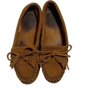 Minnetonka Kilty Hard Sole Suede Moccasins Women's size 6.5 brown